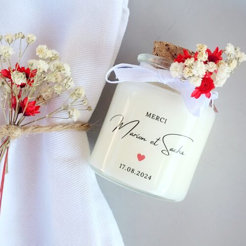 bougie personnalisée pour mariage avec fleurs séchées